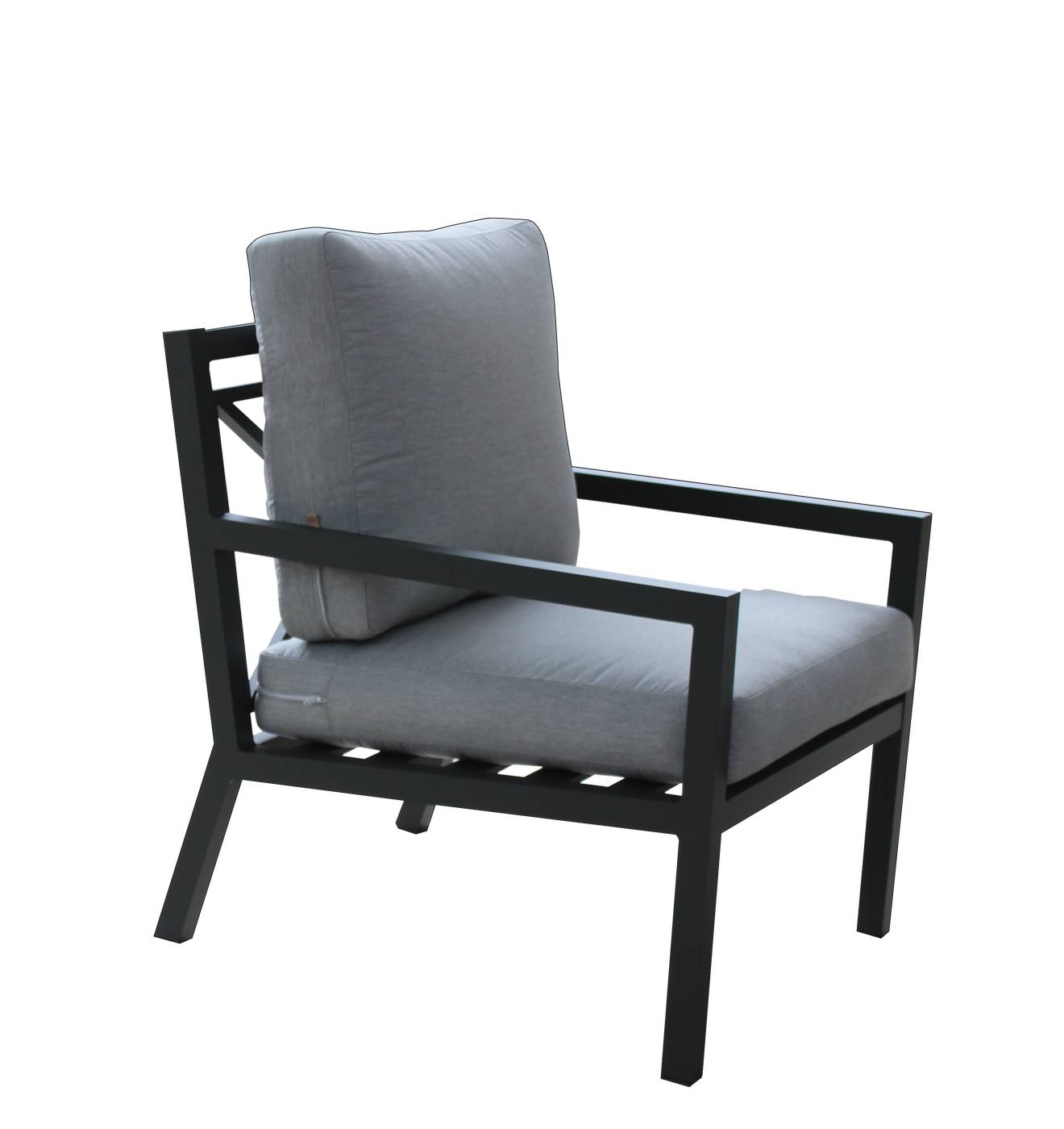 Set Aluminio Luxe Dounvil-7 - Conjunto de aluminio de lujo que incluye: un sofá dos plazas, dos sillones, una mesa de centro y cojines.