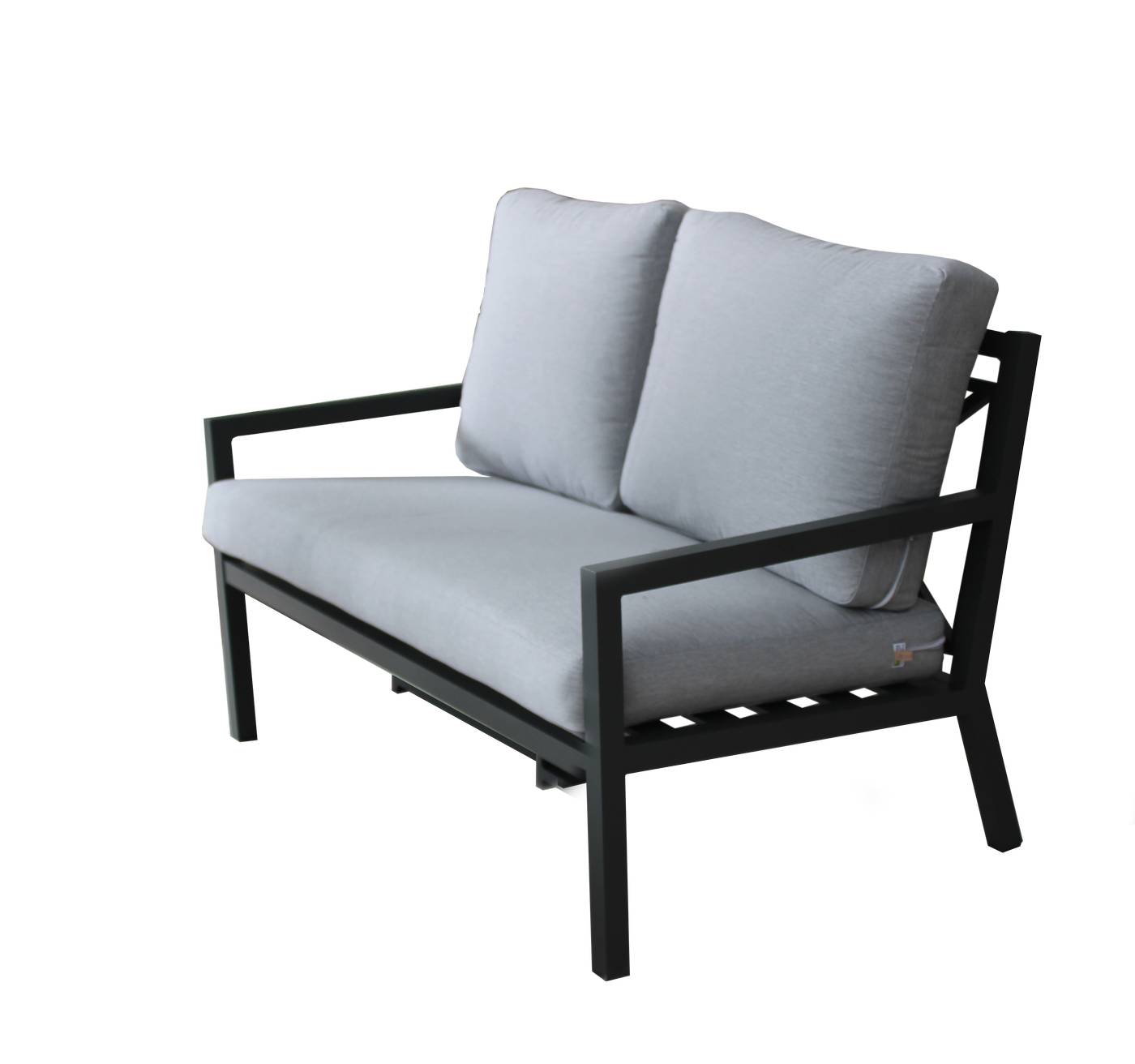 Set Aluminio Luxe Dounvil-9 - Conjunto de aluminio de lujo que incluye: un sofá dos plazas, dos sillones, una mesa de centro,  dos reposapiés y cojines.