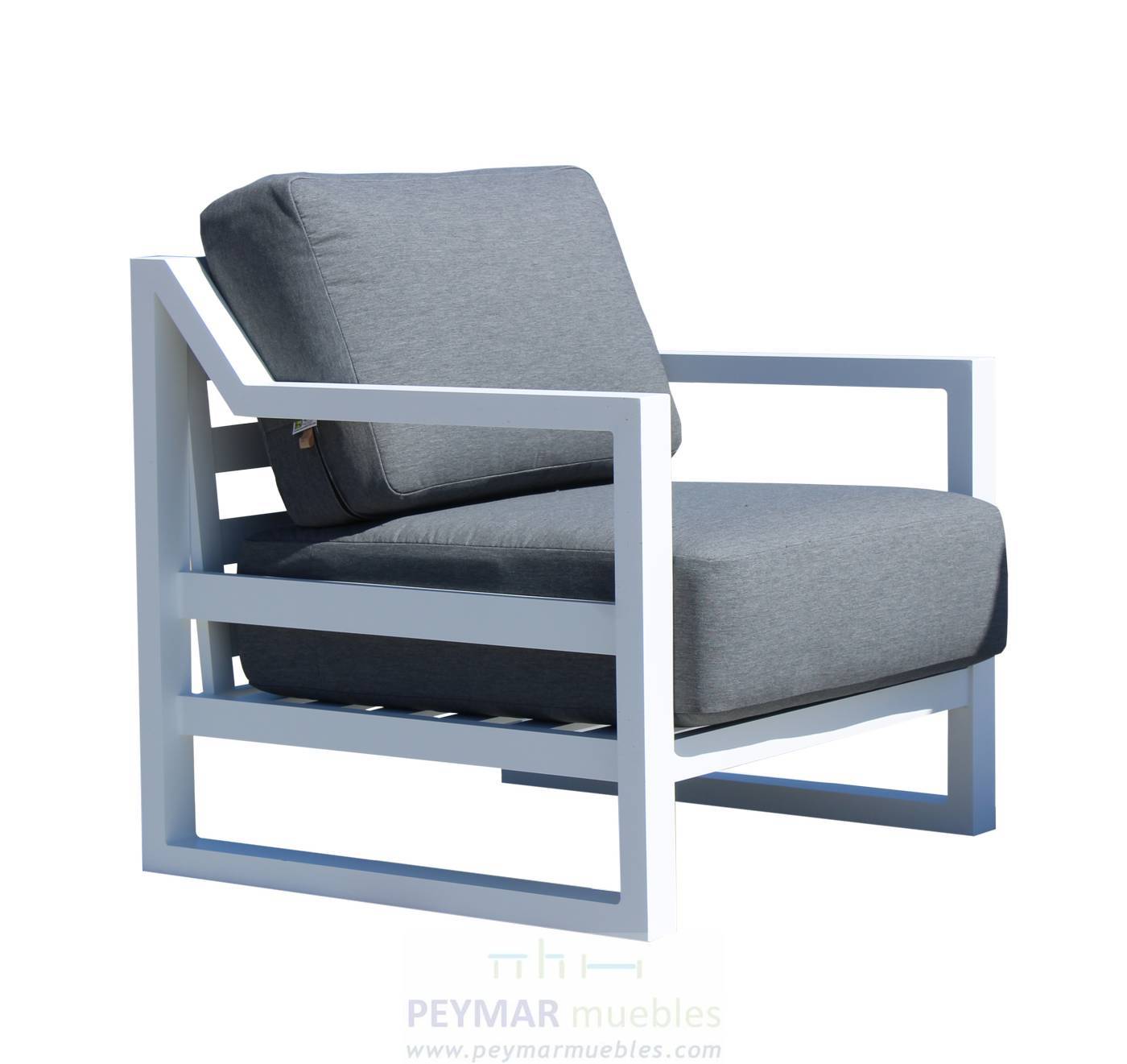Set Aluminio Luxe Dublian-9 - Lujoso conjunto de aluminio: sofá 2 plazas + 2 sillones + mesa de centro + 2 taburetes. Color conjunto: blanco, antracita, champagne, plata o marrón.