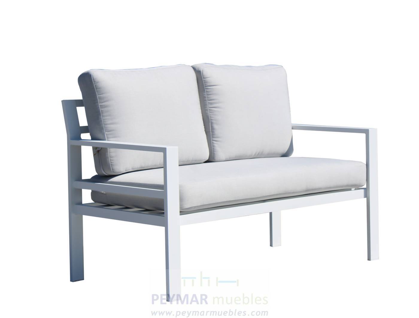 Set Aluminio Luxe Glembor-9 - Conjunto aluminio: 1 sofá 2 plazas + 2 sillones + 1 mesa de centro + 2 reposapiés. Disponible en color blanco, antracita, champagne, plata o marrón.