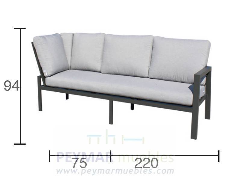 Rinconera Aluminio Hublot-28 - Rinconera modular de 6 plazas con cojines desenfundables. Estructura de aluminio disponible en color blanco o antracita.