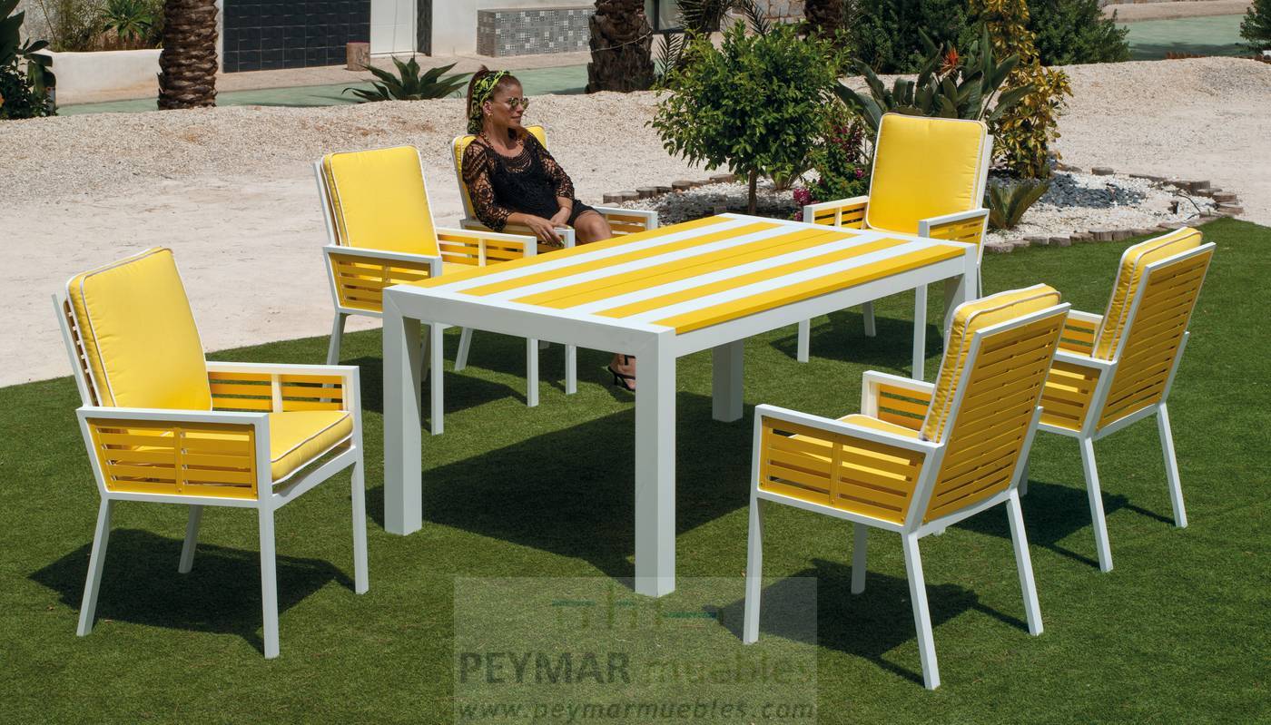 Mesa Bicolor Luarca-240 - Exclusiva mesa de 240 cm de aluminio, con tablero lamas de aluminio bicolor.