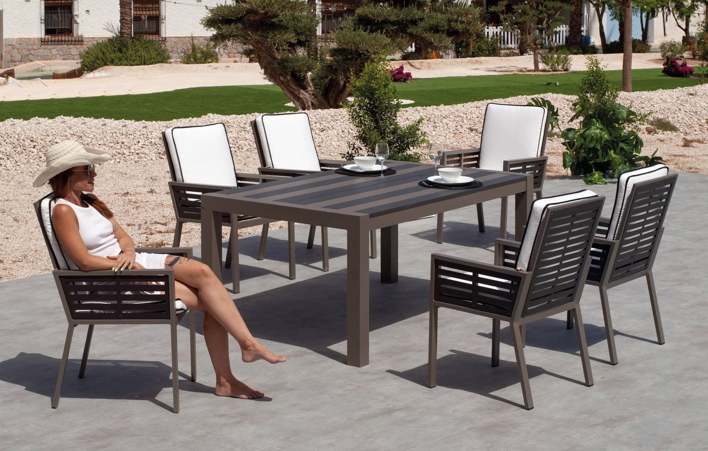 Mesa Bicolor Luarca-180 - Exclusiva mesa de 180 cm de aluminio, con tablero lamas de aluminio bicolor.