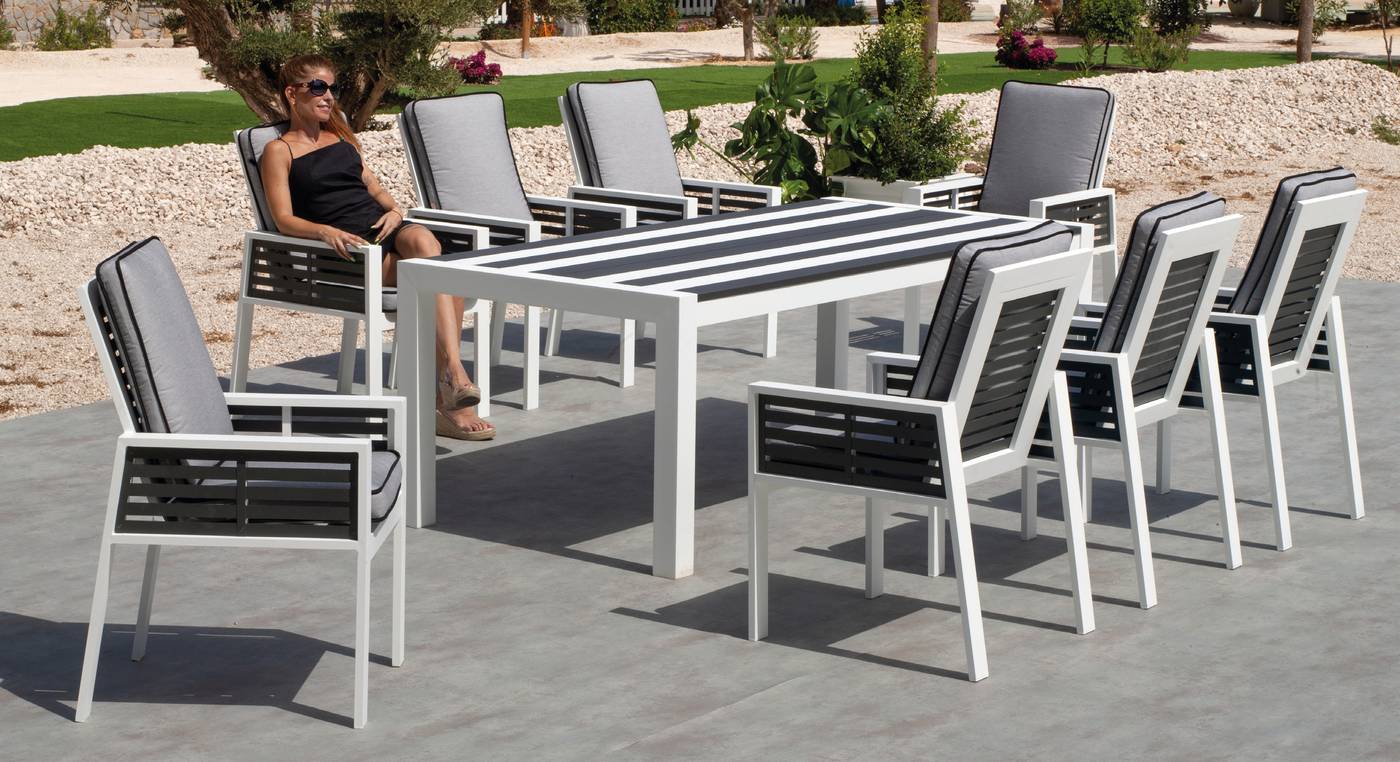Mesa Bicolor Luarca-240 - Exclusiva mesa de 240 cm de aluminio, con tablero lamas de aluminio bicolor.