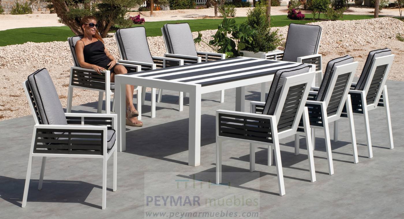 Mesa Bicolor Luarca-180 - Exclusiva mesa de 180 cm de aluminio, con tablero lamas de aluminio bicolor.