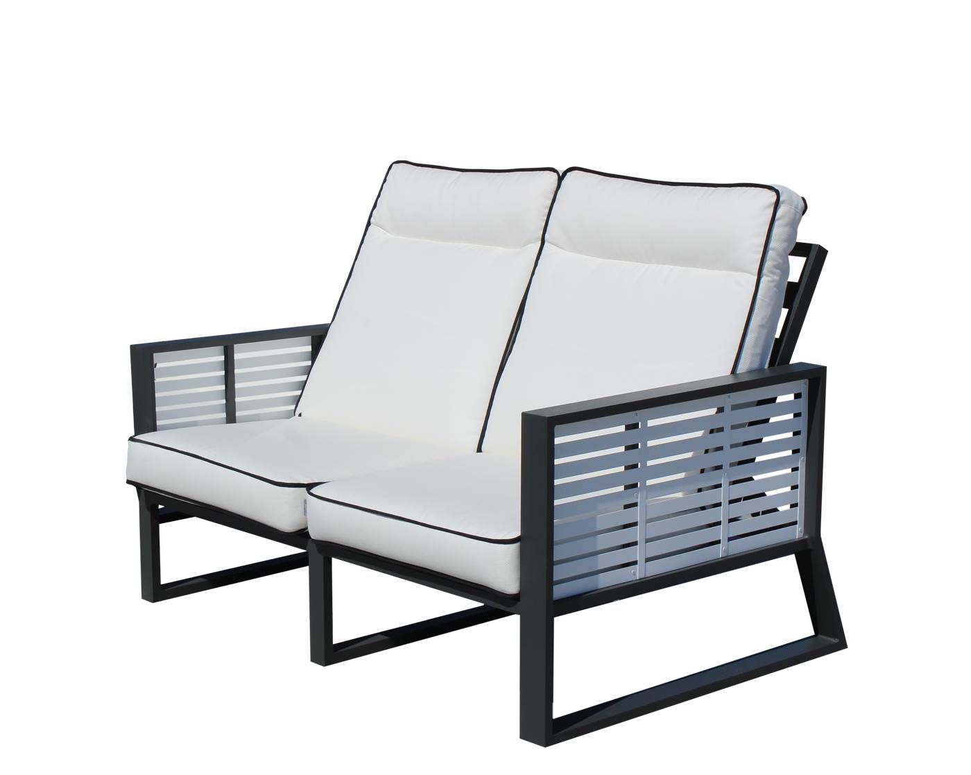 Set Aluminio Luxe Samira-7 - Exclusivo conjunto de alumnio bicolor: 1 sofá de 2 plazas reclinable + 2 sillones reclinables + 1 mesa de centro.