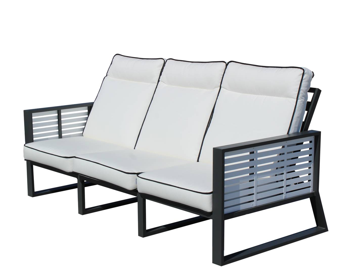 Exclusivo sofá 3 plazas reclinable de alumnio bicolor, con cojines gran confort desenfundables.