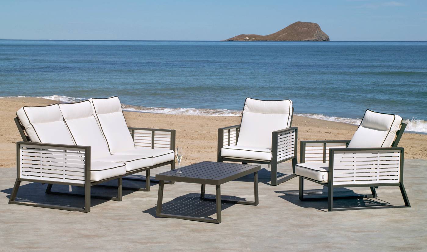 Sillón Aluminio Luxe Samira-1 - Exclusivo sillón reclinable de alumnio bicolor, con cojines gran confort desenfundables.
