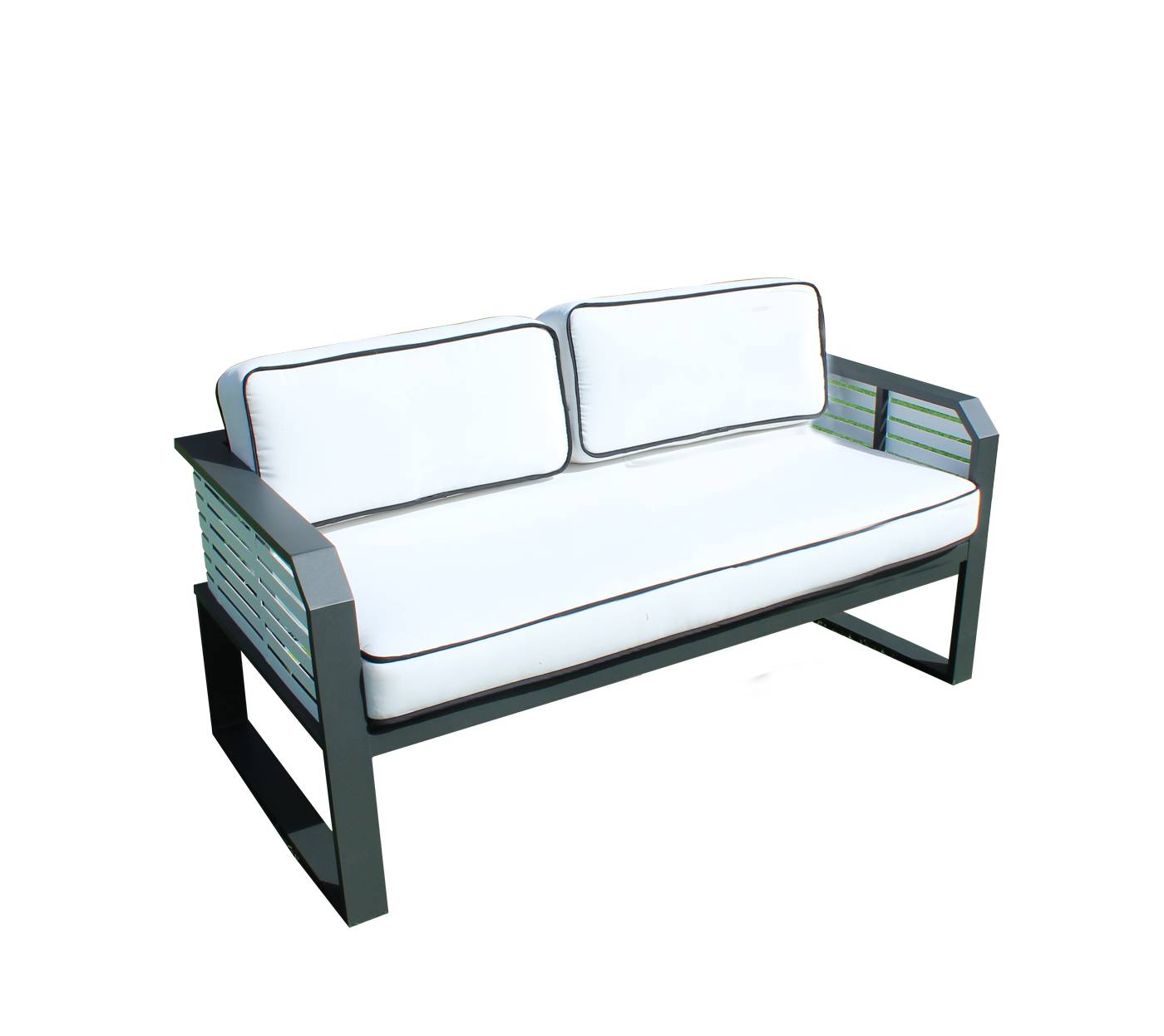 Set Aluminio Sira-9 - Coqueto conjunto de alumnio bicolor: 1 sofá de 2 plazas + 2 sillones + 2 reposapiés + 1 mesa de centro.