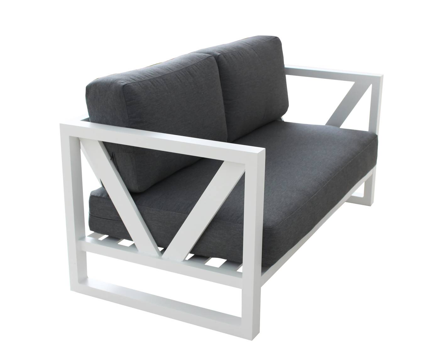 Lujoso sofá de 2 plazas con cojines  desenfundables. Robusta estructura aluminio color blanco, antracita, champagne, plata o marrón.
