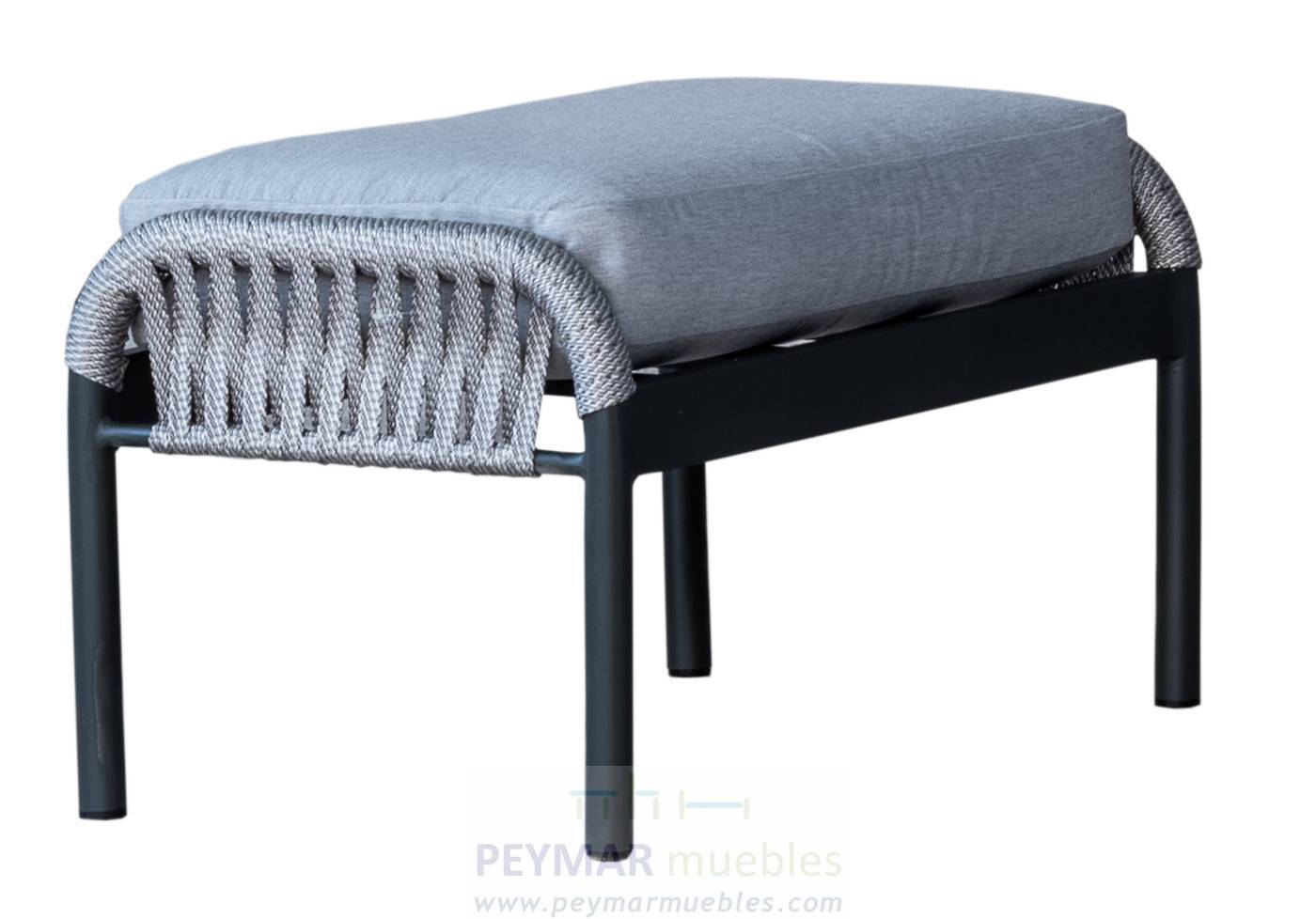 Set Cuerda Yina-15 - Conjunto aluminio color antracita y cuerda color gris: 2 sillones + 1 mesa de centro + 2 taburetes.