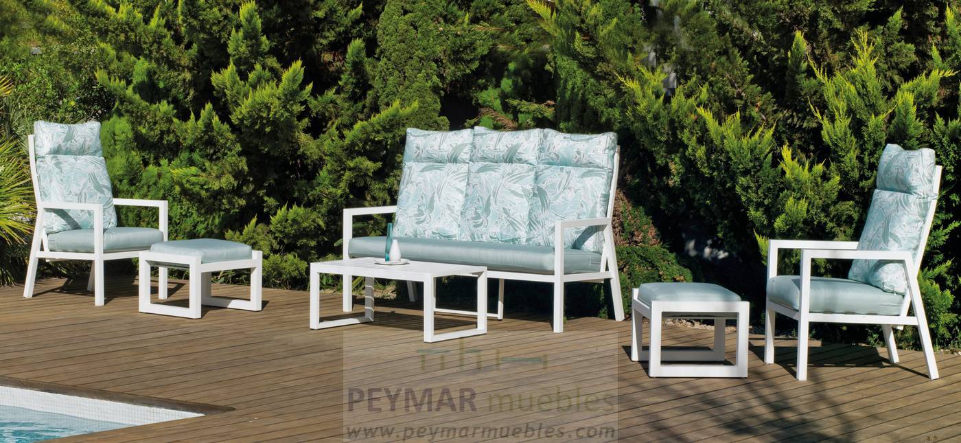 Set Aluminio Voriam-8 - Conjunto aluminio: sofá 3 plazas + 2 sillones + mesa de centro. Respaldos reclinables. Colores: blanco, plata, antracita o bronce.