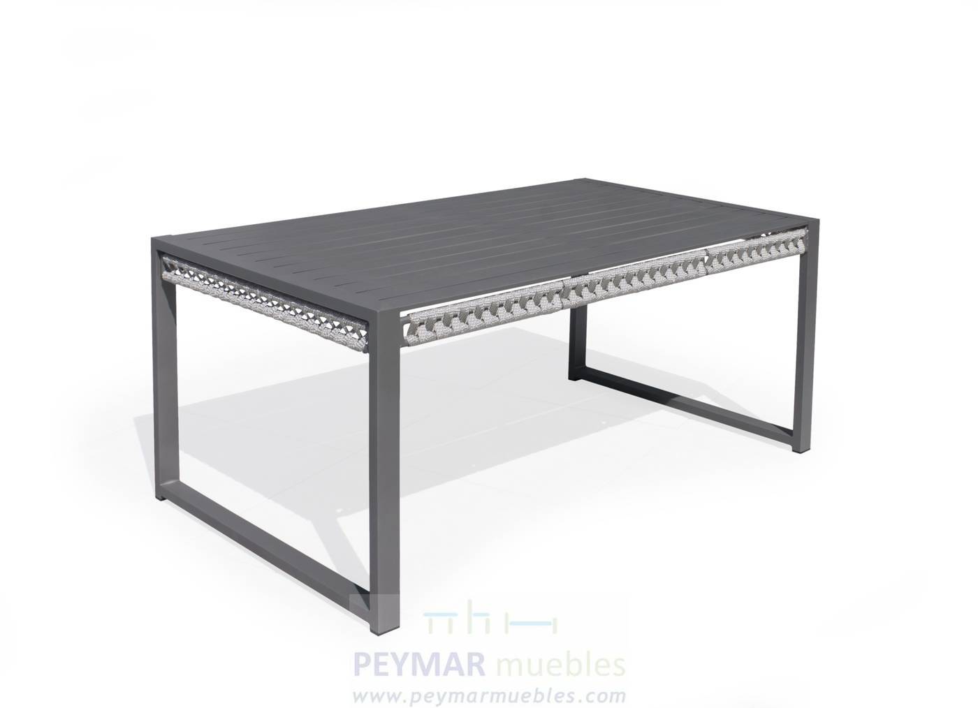 Rinconera Cuerda Havana-29 - Rinconera modular lujo de 6 plazas  +  mesa comedor. Fabricado de aluminio y cuerda en colores blanco, gris, marrón o champagne.