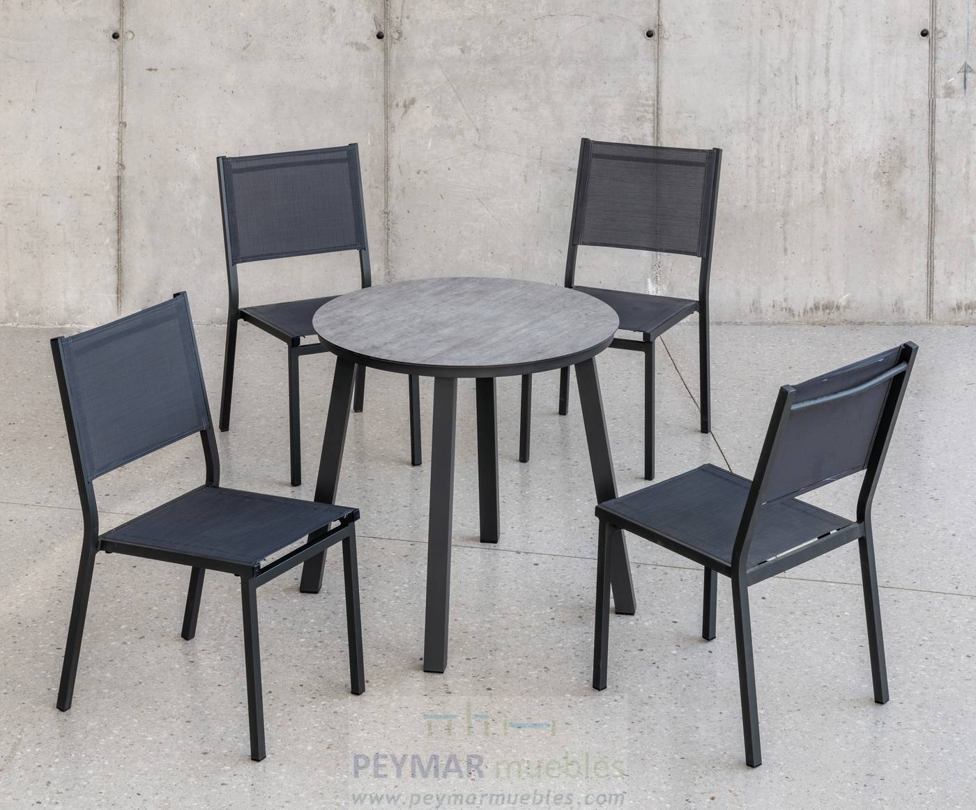 Mesa California HPL-80 - Mesa redonda de aluminio, con patas cuadradas y tablero HPL de 80 cm. Disponible en color blanco, antracita o champagne.
