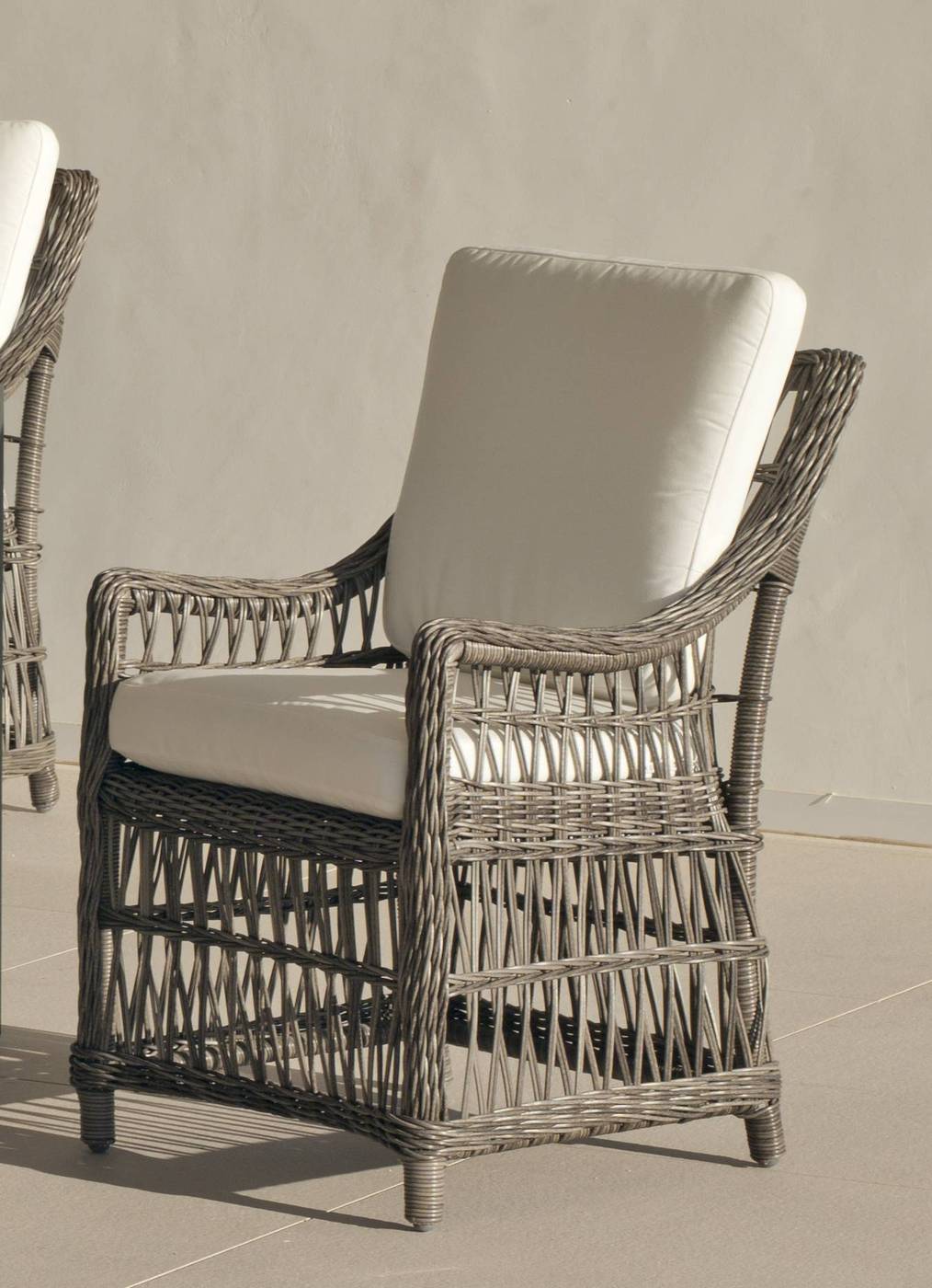 Conjunto Médula-Aluminio 180-6 - Conjunto para jardín de médula y aluminio color gris: 1 mesa comedor de aluminio de 160 cm. + 6 sillones de médula con cojines
