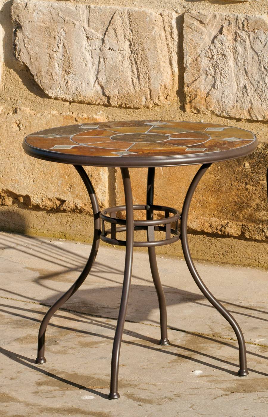 Set Mosaico Luxe Adria-Cancun 70-2 - Conjunto de forja de lujo: mesa con panel mosaico 70 cm + 2 sillones de forja apilables