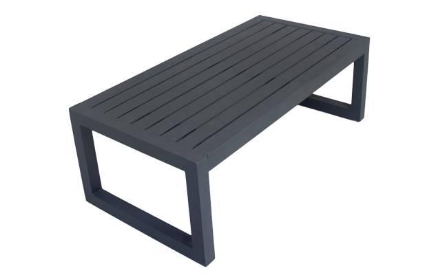 Mesa de centro rectangular de aluminio. Tablero de aluminio de 120 cm. Disponible en color blanco o antracita.