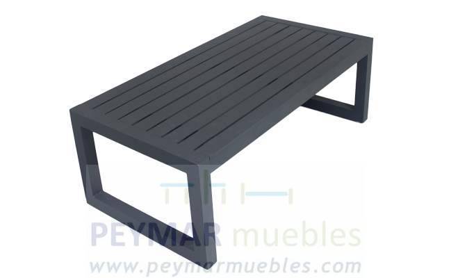 Mesa de centro rectangular de aluminio. Tablero de aluminio de 120 cm. Disponible en color blanco, antracita, champagne, plata o marrón.