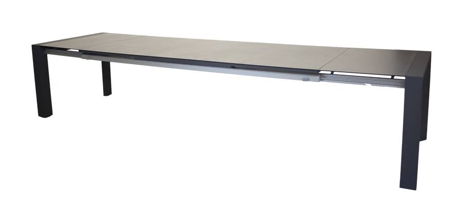 Mesa Aluminio Luxe Corsica-350 - Mesa extensible de 240 cm a 350 cm, de aluminio  color antracita, con tablero de cristal cerámico ultra resistente y seguro.