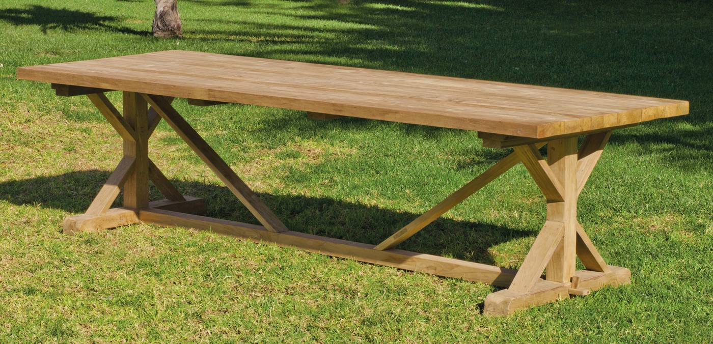 Mesa de comedor extra ancha para jardín, de madera de teka maciza