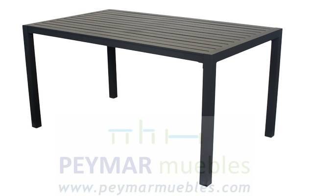 Conjunto Aluminio Palma 150-4 - Mesa rectangular de aluminio con tablero lamas de aluminio + 4 sillones con cojines completos. Disponible en color blanco, antracita, champagne, plata o marrón.