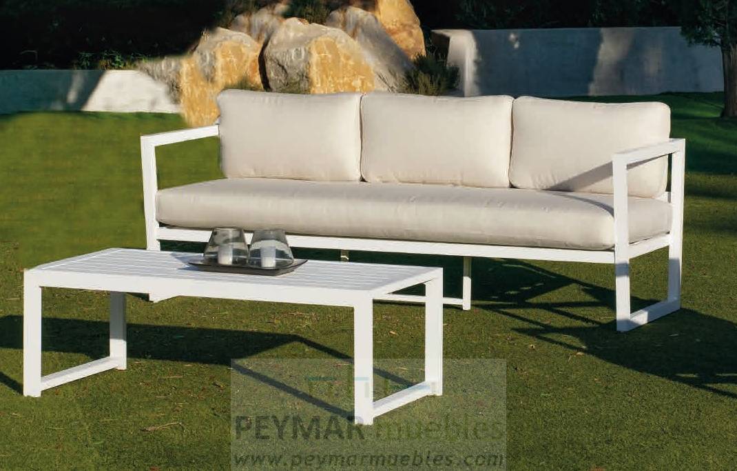 Set Aluminio Luxe Montana-10 - Conjunto aluminio: 1 sofá 3 plazas + 2 sillones + 1 mesa de centro + 2 reposapiés. Disponible en color blanco o antracita.