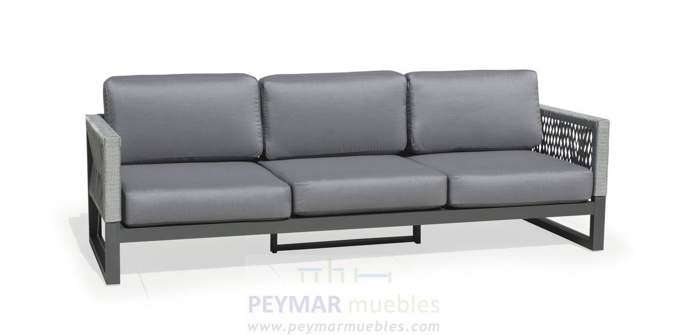 Set Aluminio Monterrey-8 - Conjunto aluminio: 1 sofá de 3 plazas + 2 sillones + 1 mesa de centro. Colores disponibles: blanco, gris, marrón o champagne.