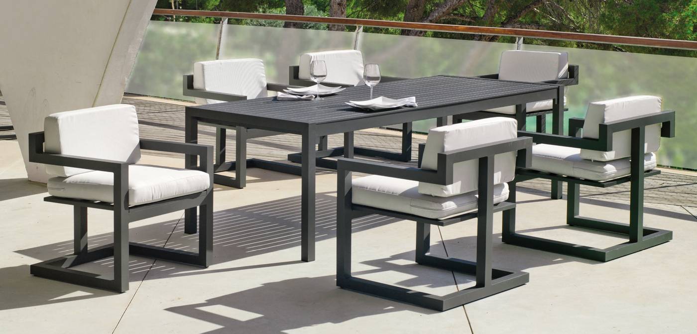 Sillón Aluminio Alhama-30 - Sillón comedor para jardín o terraza. Estructura, asiento y respaldo de aluminio en color blanco, antracita, champagne, plata o marrón.