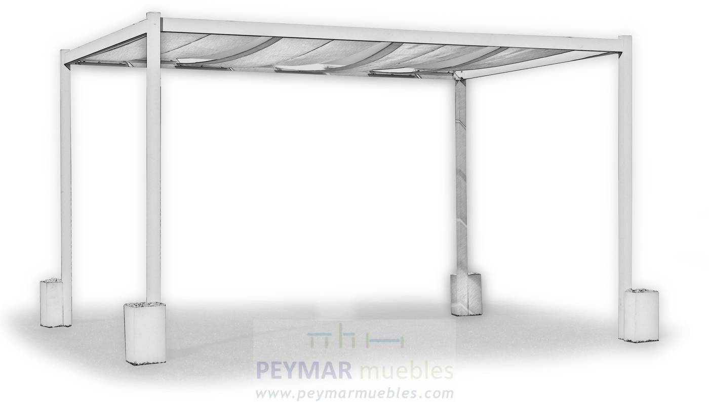 Pérgola c/ Jardineras Boston - Pérgola con toldo superior. Estructura y toldo color blanco. Con 4 jardinera rellenables con 25Kg por unidad.