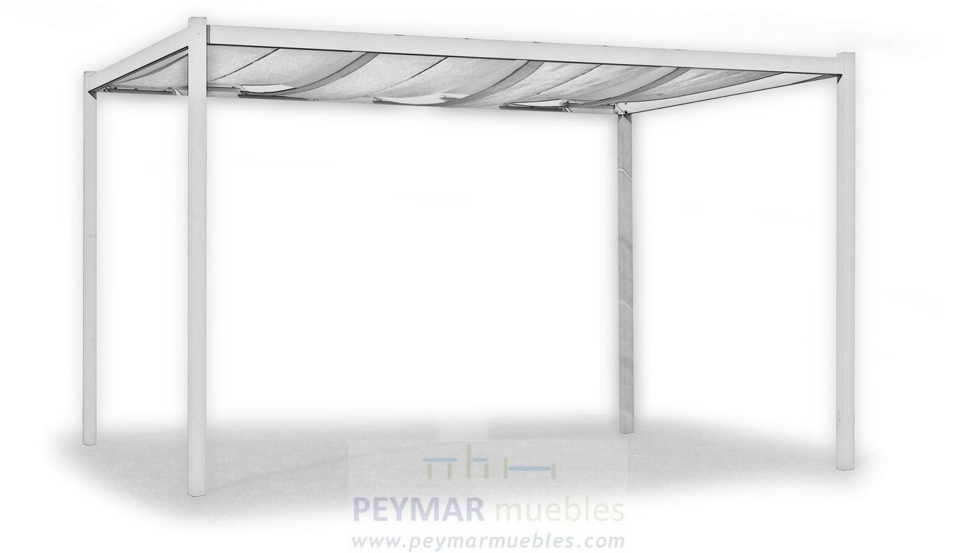 Pérgola Textilen Venecia - Pérgola con toldo superior de textilen. Estructura y toldo de color blanco.