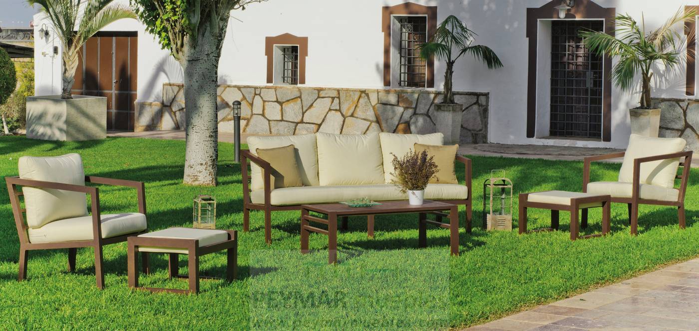 Set Aluminio Luxe Acapulco-8 - Conjunto aluminio luxe: 1 sofá 3 plazas + 2 sillones + 1 mesa de centro + cojines. Disponible en color blanco, bronce, plata o antracita.<br/><br/><b>OFERTA VÁLIDA HASTA EL 30 DE JUNIO O FIN DE EXISTENCIAS</b>