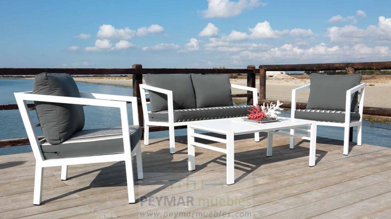 Set Aluminio Luxe Acapulco-7 - Conjunto aluminio luxe: 1 sofá 2 plazas + 2 sillones + 1 mesa de centro. Disponible en color blanco, antracita, champagne, plata o marrón.<br/><br/><b>OFERTA VÁLIDA HASTA EL 30 DE JUNIO O FIN DE EXISTENCIAS</b>