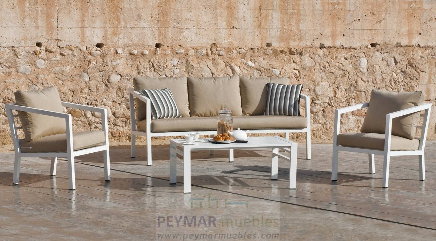 Set Aluminio Luxe Acapulco-8 - Conjunto aluminio luxe: 1 sofá 3 plazas + 2 sillones + 1 mesa de centro. Disponible en color blanco, antracita, champagne, plata o marrón.<br/><br/><b>OFERTA VÁLIDA HASTA EL 30 DE JUNIO O FIN DE EXISTENCIAS</b>