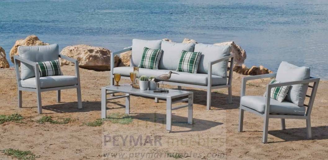 Set Aluminio Luxe Acapulco-8 - Conjunto aluminio luxe: 1 sofá 3 plazas + 2 sillones + 1 mesa de centro + cojines. Disponible en color blanco, bronce, plata o antracita.<br/><br/><b>OFERTA VÁLIDA HASTA EL 30 DE JUNIO O FIN DE EXISTENCIAS</b>