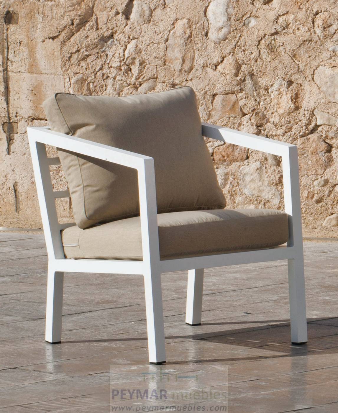 Sillón Aluminio Acapulco-1 - Sillón con cojines gran confort desenfundables. Estructura aluminio  color blanco, plata, marrón, champagne o antracita.