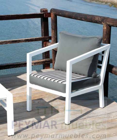 Sillón Aluminio Acapulco-1 - Sillón con cojines gran confort desenfundables. Estructura aluminio  color blanco, plata, marrón, champagne o antracita.