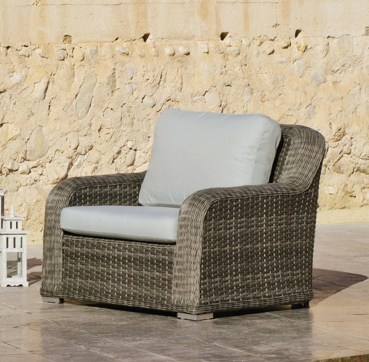 Set Médula Luxe Albarela-8 - Conjunto lujo de médula sintética color gris: 1 sofá 4 plazas + 2 sillones + mesa de centro.