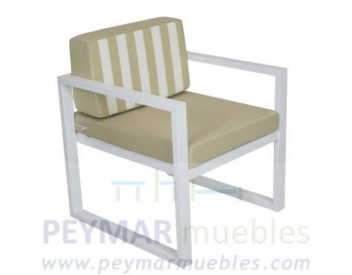 Set Aluminio Munich-7 - Conjunto aluminio : 1 sofá de 2 plazas + 2 sillones + 1 mesa de centro + cojines. Disponible en color blanco, plata o antracita.