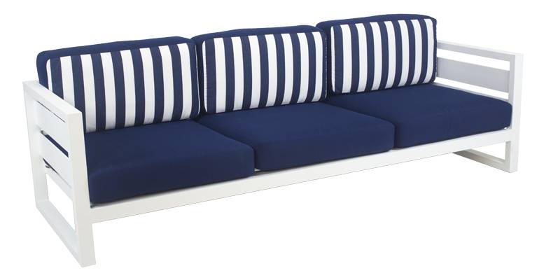 Set Aluminio Luxe Cosmos-8 - Conjunto lujo de aluminio color blanco: 1 sofá de 3 plazas + 2 sillones + 1 mesa de centro + cojines.
