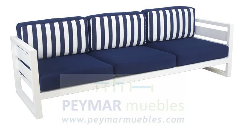 Set Aluminio Luxe Cosmos-8 - Conjunto lujo de aluminio color blanco, antracita, champagne, plata o marrón: 1 sofá de 3 plazas + 2 sillones + 1 mesa de centro.