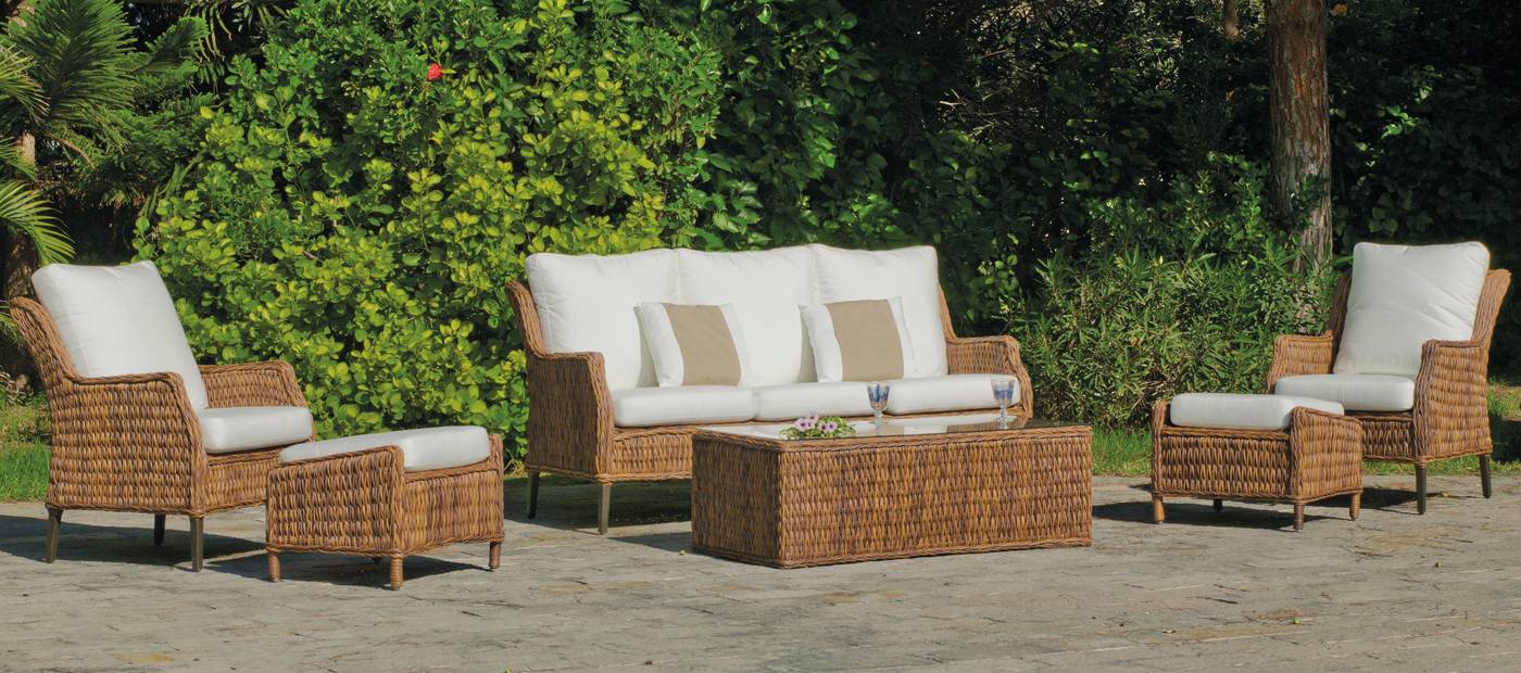 Taburete Médula Luxe Panama-5 - Taburete/reposapiés para jardín o terraza, con cojines desenfundables.