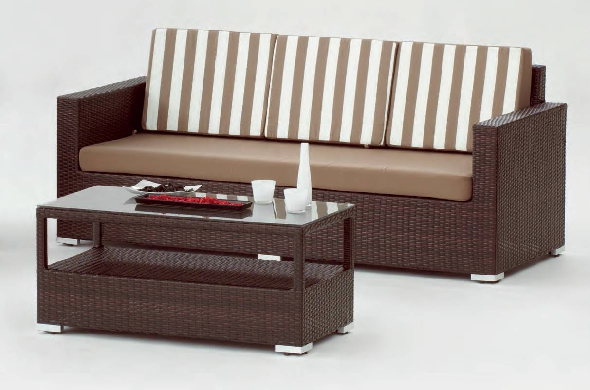 Conjunto Ratán Sint. Lisbon-8 - Conjunto de ratán sintético color marrón: 1 sofá 3 plazas + 2 sillones + 1 mesa de centro