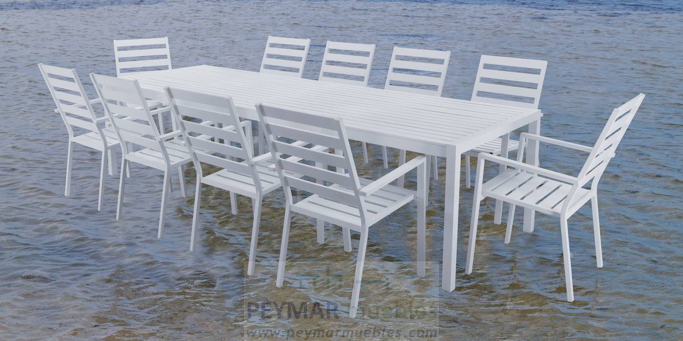 Mesa Aluminio Palma-300 - Mesa de 300 cm de aluminio, con tablero lamas de aluminio. Disponible en color blanco, plata o antracita.