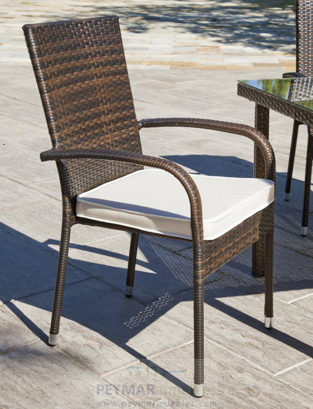 Conjunto Mosaico Roland-Bergamo 150-6 - Conjunto para terraza o jardín de forja color bronce: 1 mesa con tablero mosaico + 6 sillones de ratán sintético + 6 cojines.