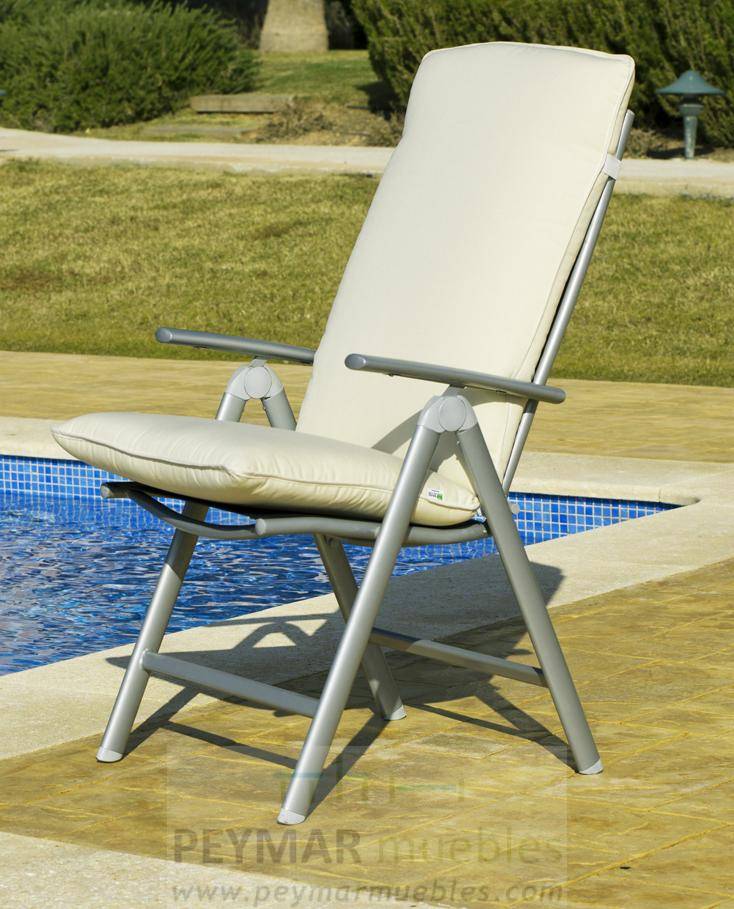 Tumbona Acero Seul - Tumbona plegable de acero color plata, con asiento y respaldo de Textilen